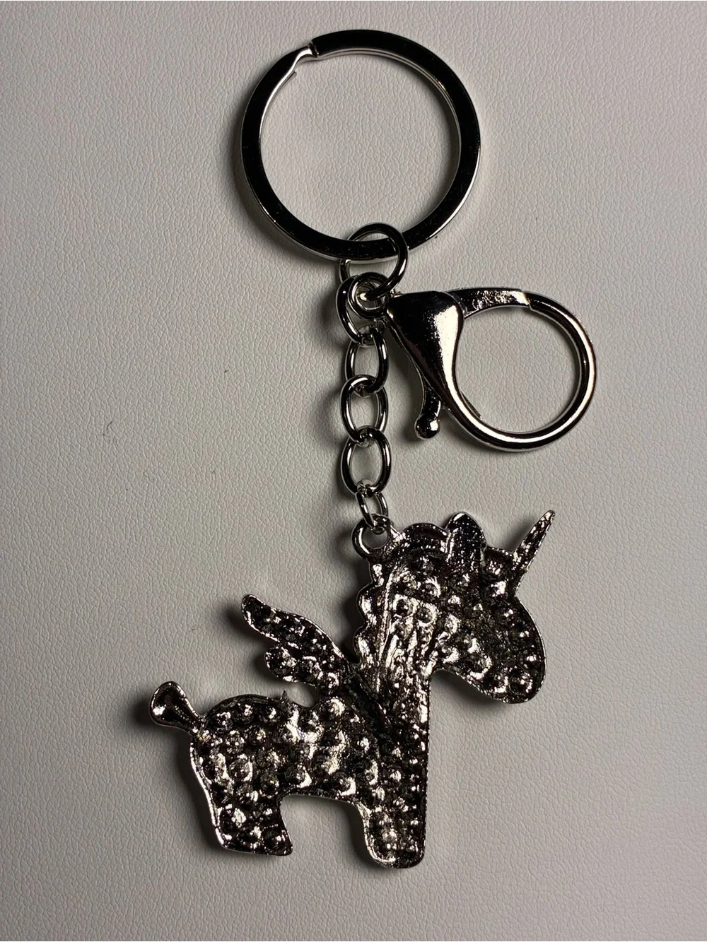 Silver Unicorn Keychain with Purple and Wine Accents